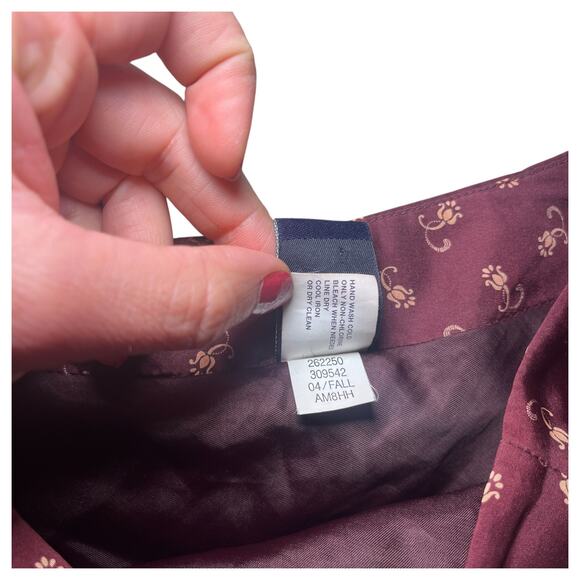 Gap VTG Vintage 100% Silk Flared Knee Length Floral Skirt Burgundy Size 2 - Picture 5 of 6